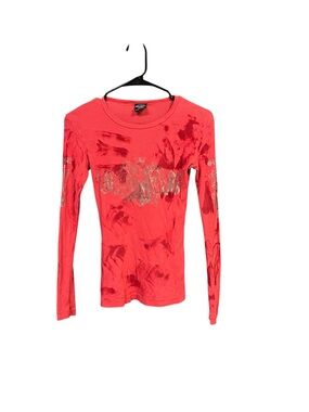 Sledge USA Y2K Pink Graphic Long Sleeve Top S Grunge Rocker Goth